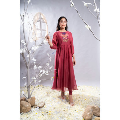 The White Tree Studio Farheen Maroon Applique On Panel Kurta with Pant & Inner (Set of 3)