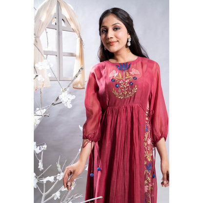 The White Tree Studio Farheen Maroon Applique On Panel Kurta with Pant & Inner (Set of 3)
