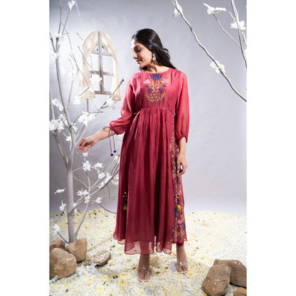 The White Tree Studio Farheen Maroon Applique On Panel Kurta with Pant & Inner (Set of 3)