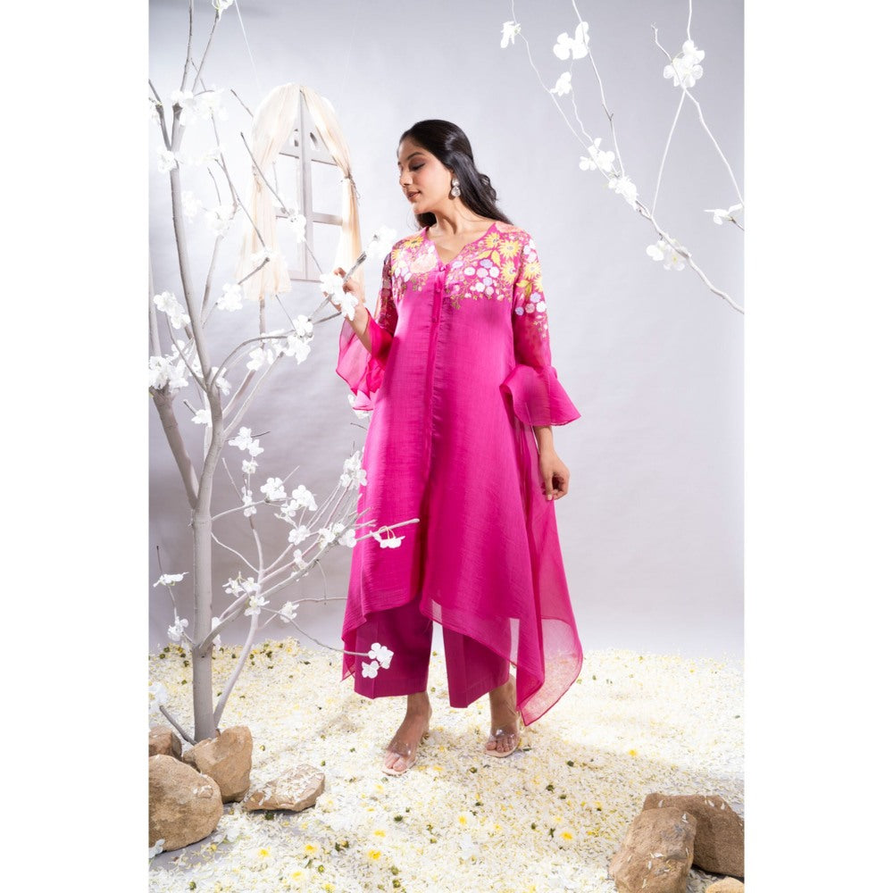 The White Tree Studio Aftab Gathers & Cutwork Border Kurta with Pant & Inner (Set of 3)