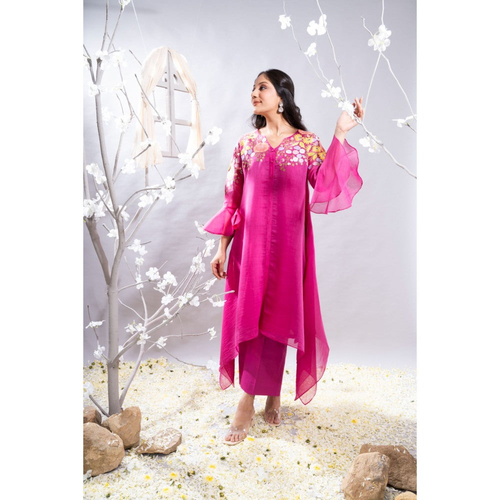 The White Tree Studio Aftab Gathers & Cutwork Border Kurta with Pant & Inner (Set of 3)
