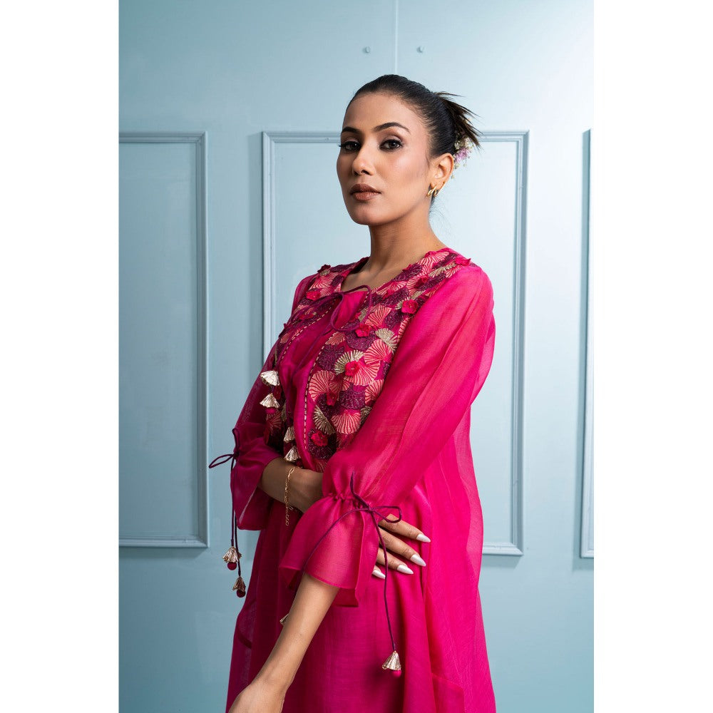 The White Tree Studio Pink Asymmetrical Two-Layer Kurta with Inner and Pant (Set of 3)