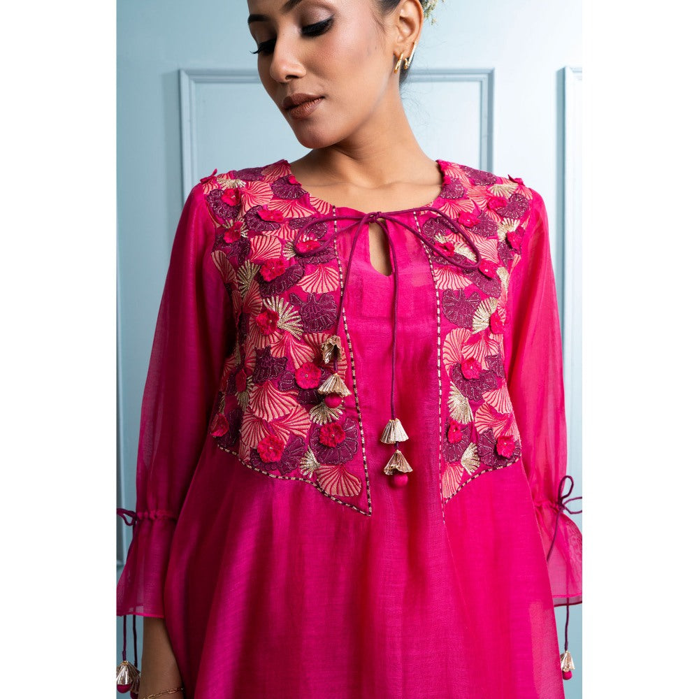 The White Tree Studio Pink Asymmetrical Two-Layer Kurta with Inner and Pant (Set of 3)