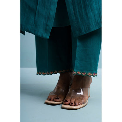 The White Tree Studio Teal Blue Kurta with Inner and Pant (Set of 3)