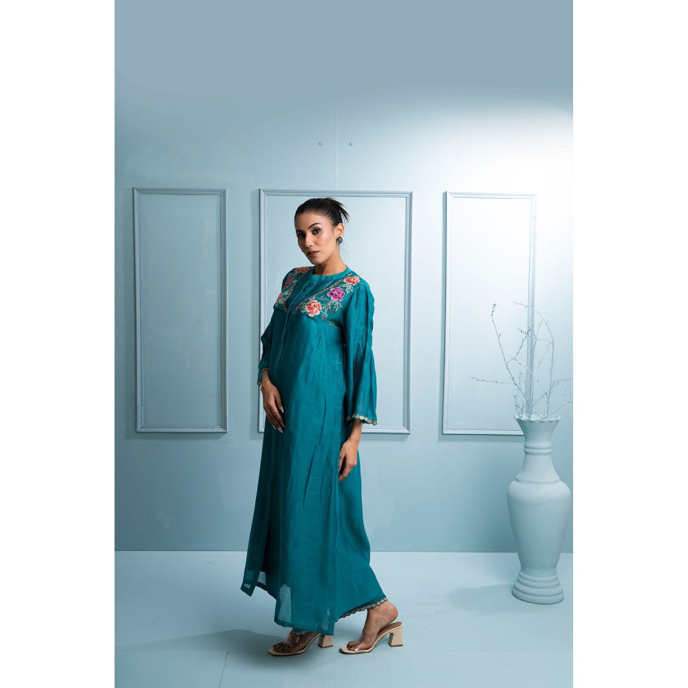 The White Tree Studio Teal Blue Kurta with Inner and Pant (Set of 3)