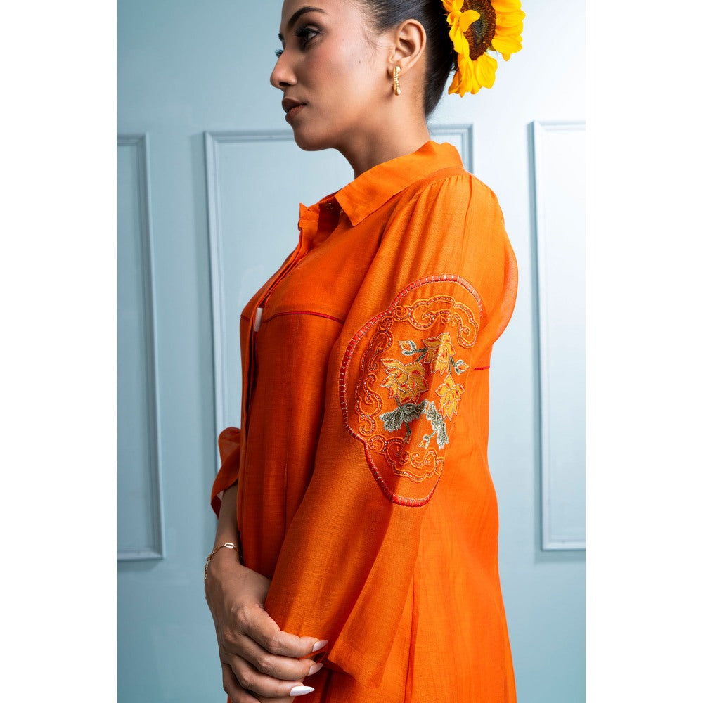 The White Tree Studio Orange Pleated Kurta with Palazzo and Inner (Set of 3)