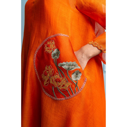 The White Tree Studio Orange Asymmetrical Kurta with Palazzo and Inner (Set of 3)