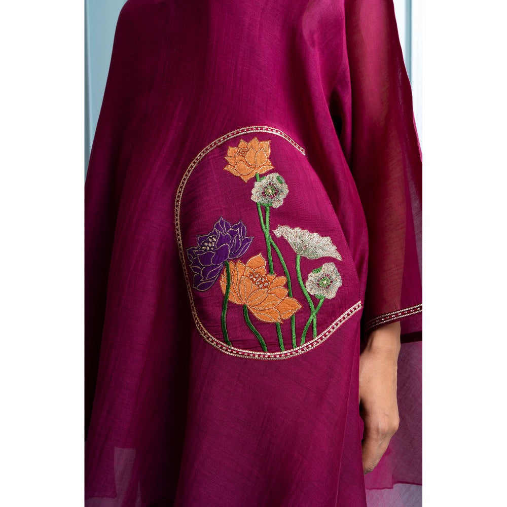 The White Tree Studio Burgundy Asymmetrical Kurta with Palazzo and Inner (Set of 3)