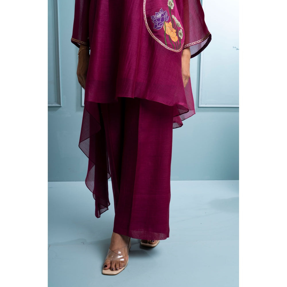 The White Tree Studio Burgundy Asymmetrical Kurta with Palazzo and Inner (Set of 3)
