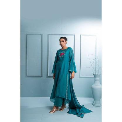 The White Tree Studio Teal Blue Kurta with Inner, Pant and Dupatta (Set of 4)