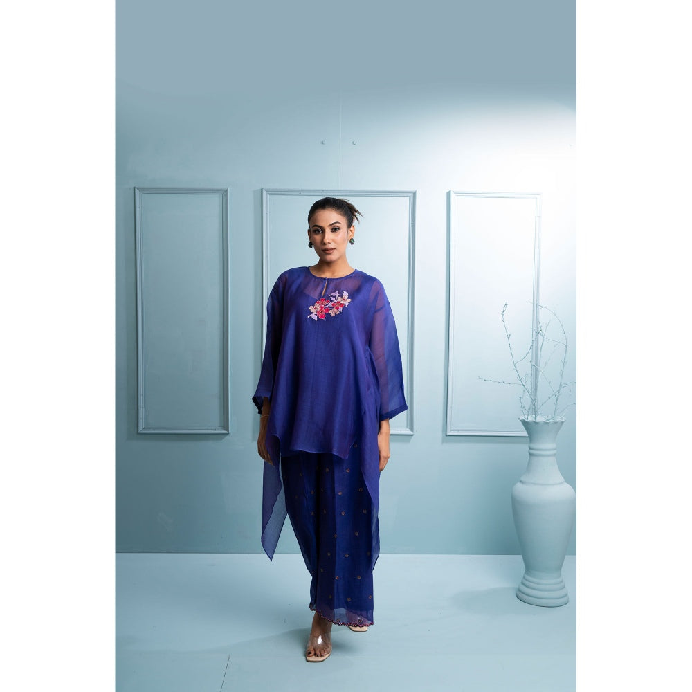 The White Tree Studio Blue Asymmetrical Kurti with Palazzo and Inner (Set of 3)
