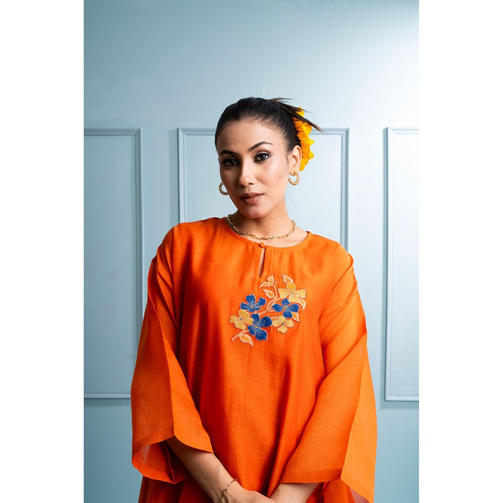 The White Tree Studio Orange Asymmetrical Kurti with Palazzo and Inner (Set of 3)