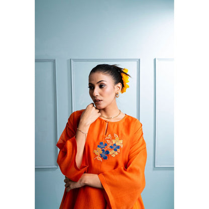 The White Tree Studio Orange Asymmetrical Kurti with Palazzo and Inner (Set of 3)