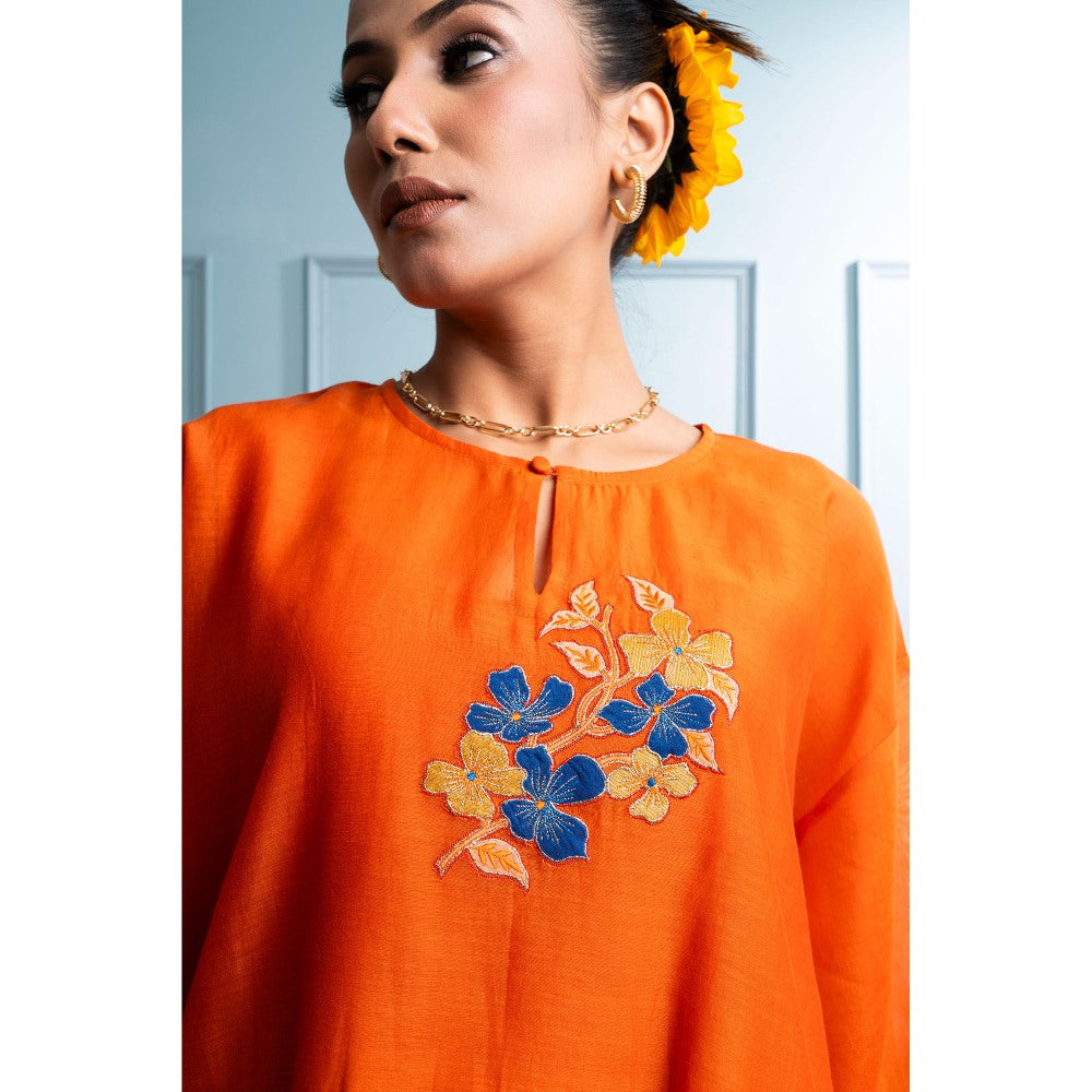 The White Tree Studio Orange Asymmetrical Kurti with Palazzo and Inner (Set of 3)