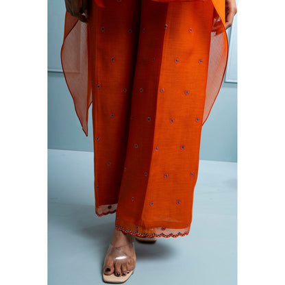 The White Tree Studio Orange Asymmetrical Kurti with Palazzo and Inner (Set of 3)