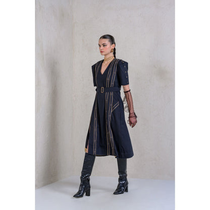 The Dramebaaz Company Celestial Cascade A-Line Dress with Belt (Set of 2)