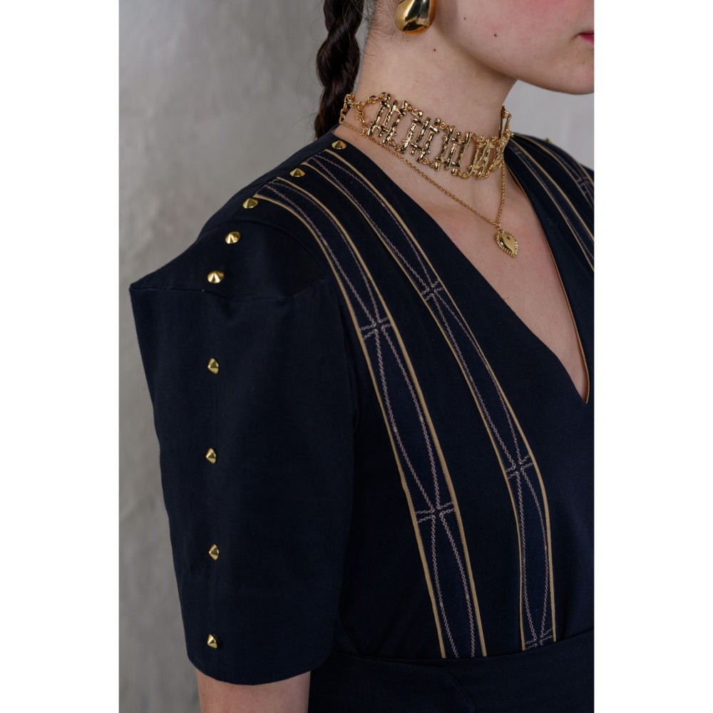 The Dramebaaz Company Celestial Cascade A-Line Dress with Belt (Set of 2)