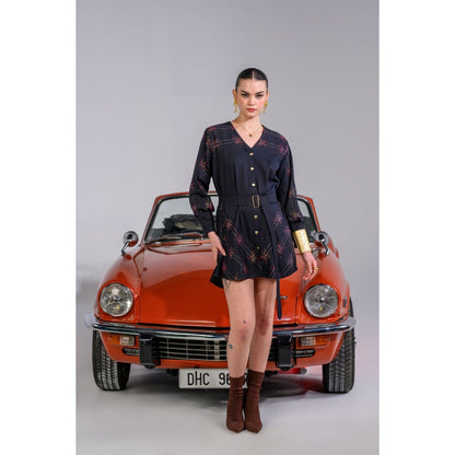 The Dramebaaz Company Stardust Symphony Button-Down Dress with Belt (Set of 2)
