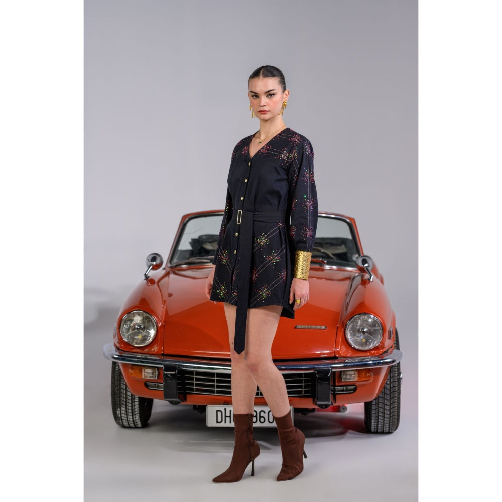 The Dramebaaz Company Stardust Symphony Button-Down Dress with Belt (Set of 2)