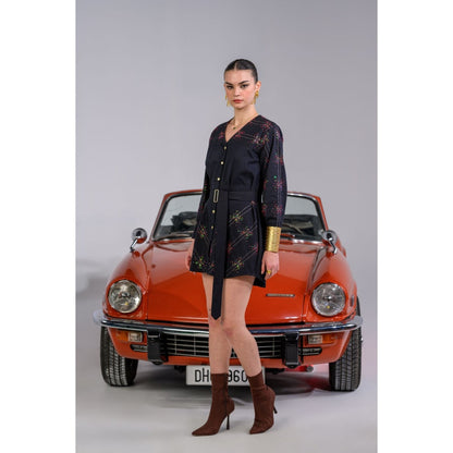 The Dramebaaz Company Stardust Symphony Button-Down Dress with Belt (Set of 2)