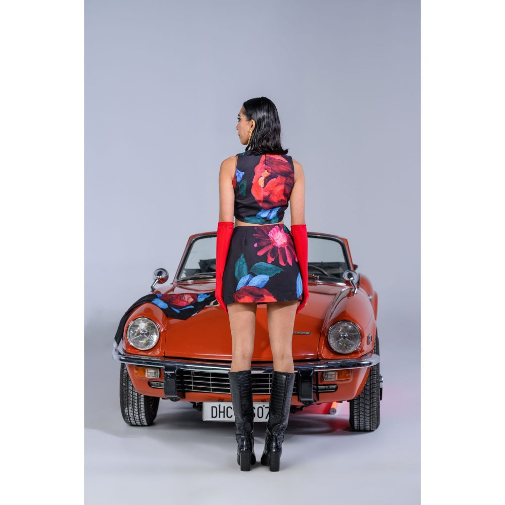 The Dramebaaz Company Dahlia Dreamland Crop Top with Shirt and Skirt (Set of 3)