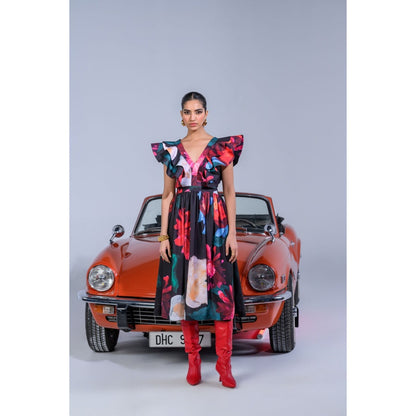 The Dramebaaz Company Paradise Palms Ruffled Dress