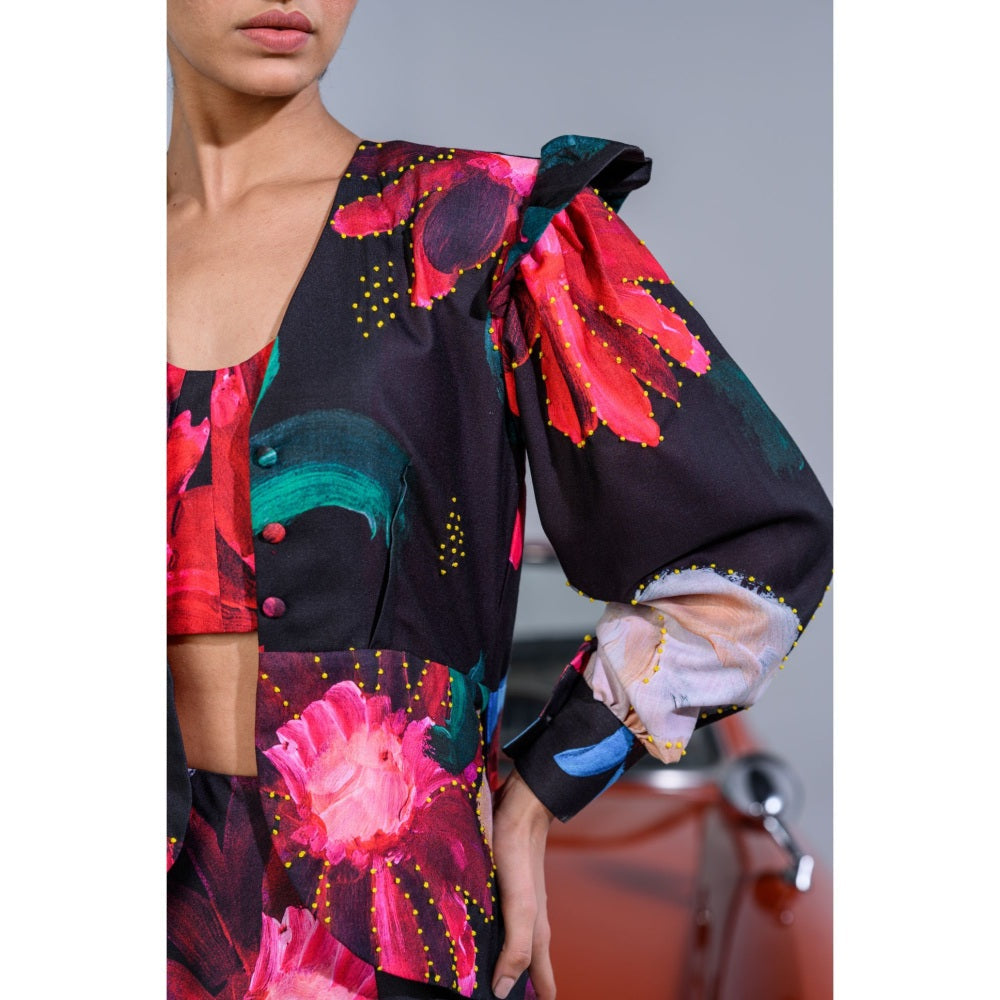The Dramebaaz Company Carnations Skirt with Bustier and Blazer (Set of 3)