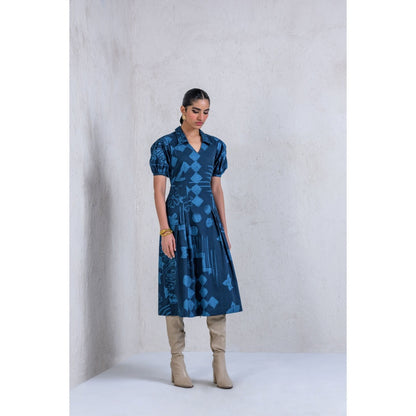 The Dramebaaz Company Navy Blue Monstera Dress