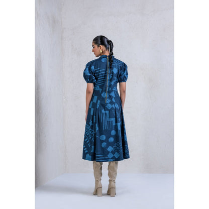 The Dramebaaz Company Navy Blue Monstera Dress