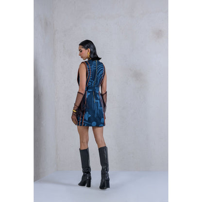 The Dramebaaz Company Navy Blue Tropica Column Dress with Belt (Set of 2)