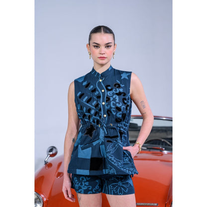 The Dramebaaz Company Navy Blue Magnolia Shorts and Top (Set of 2)
