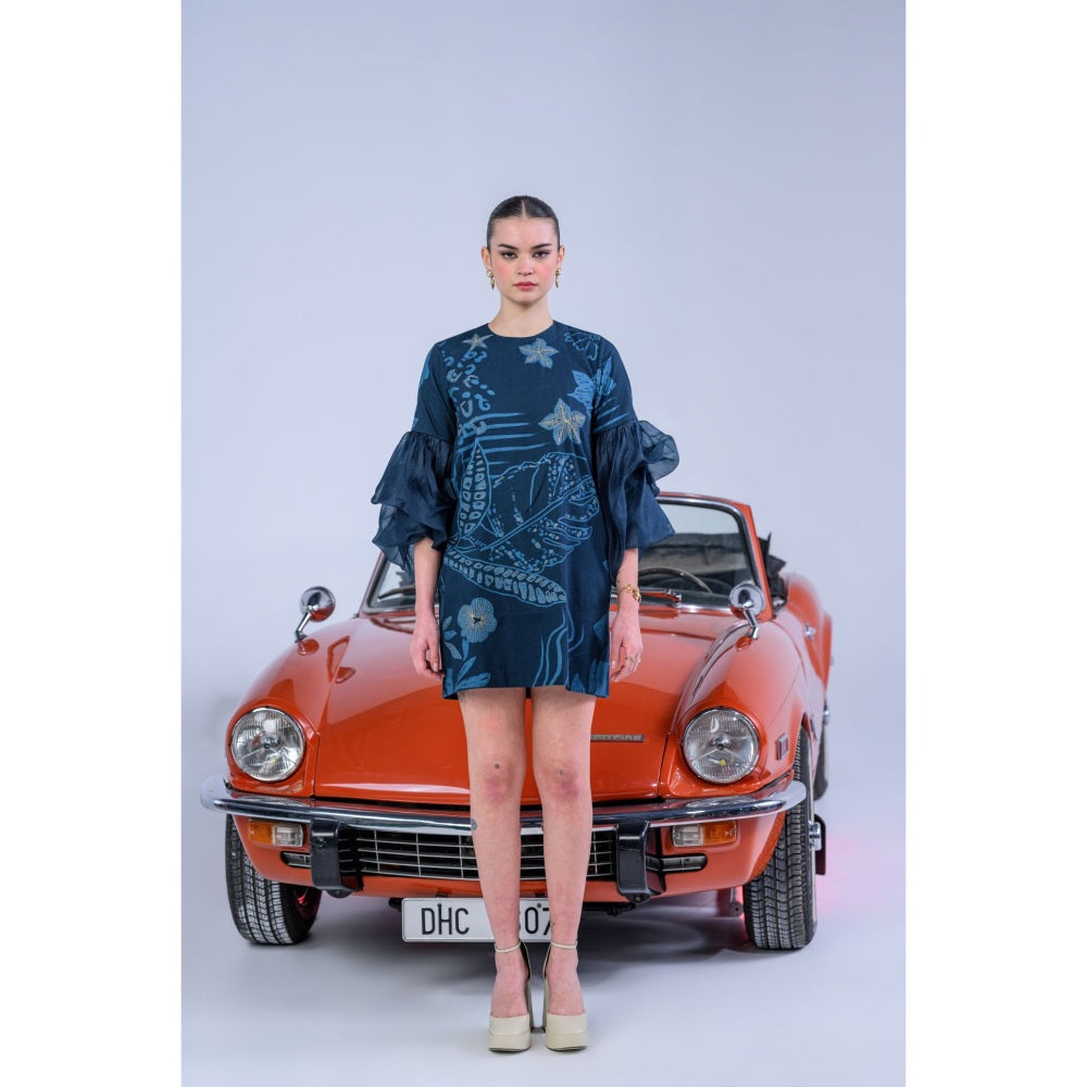 The Dramebaaz Company Gilded Dahlia Organza Sleeved Dress