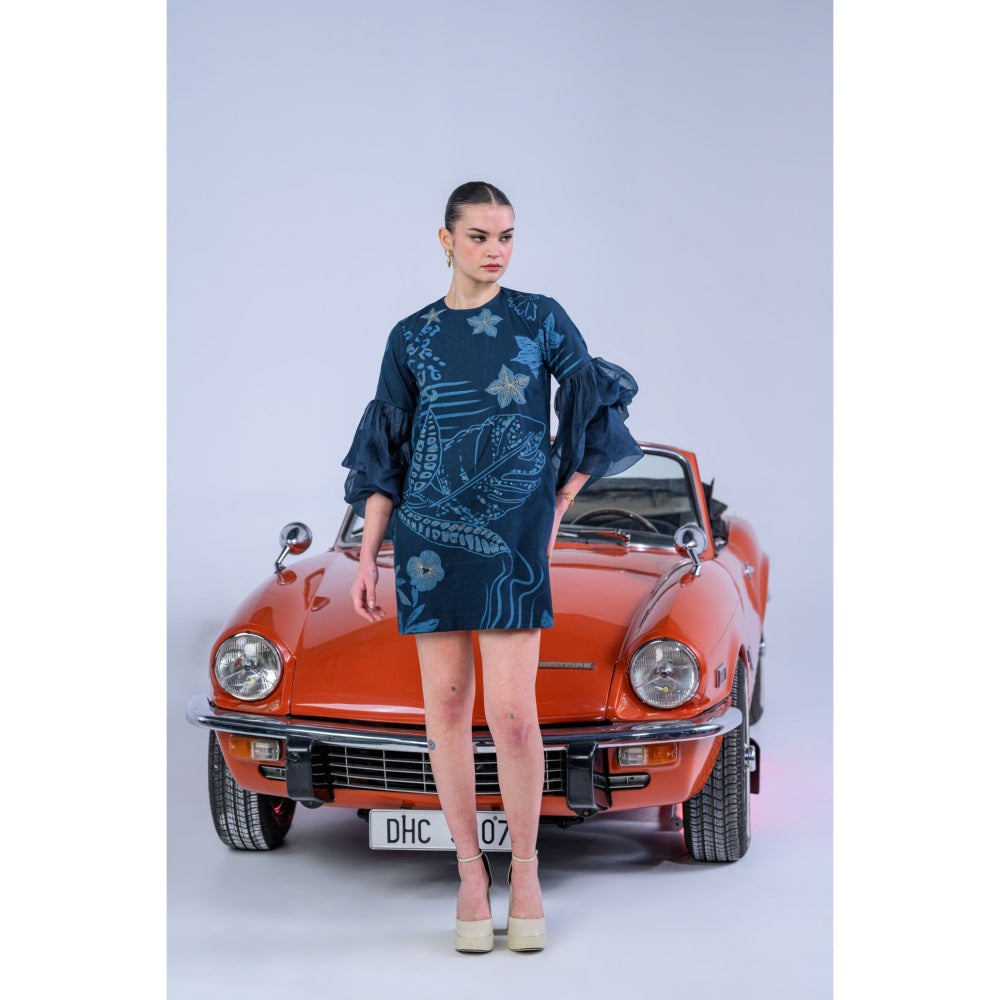The Dramebaaz Company Gilded Dahlia Organza Sleeved Dress