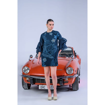 The Dramebaaz Company Gilded Dahlia Organza Sleeved Dress
