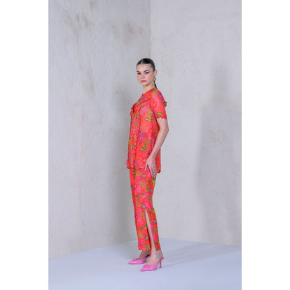 The Dramebaaz Company Ochre Orchids Top with Pant (Set of 2)