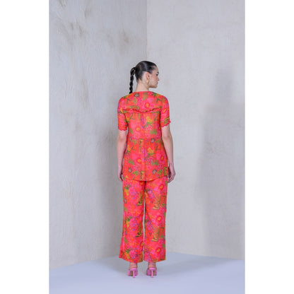 The Dramebaaz Company Ochre Orchids Top with Pant (Set of 2)