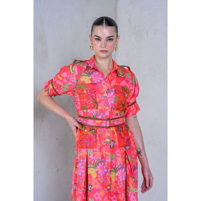 The Dramebaaz Company Prism Petal Shirt Dress with Belt (Set of 2)