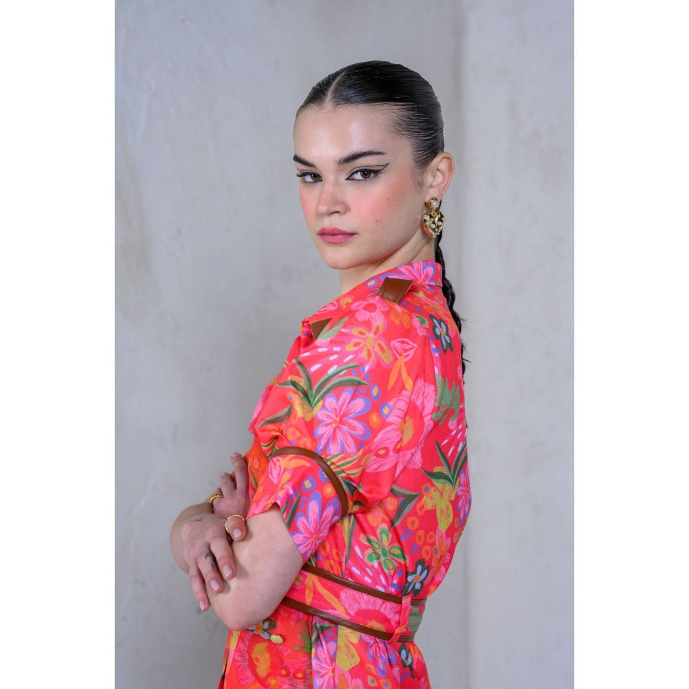 The Dramebaaz Company Prism Petal Shirt Dress with Belt (Set of 2)