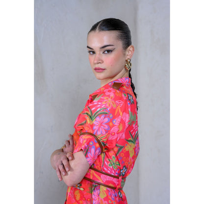 The Dramebaaz Company Prism Petal Shirt Dress with Belt (Set of 2)