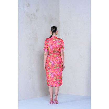 The Dramebaaz Company Prism Petal Shirt Dress with Belt (Set of 2)