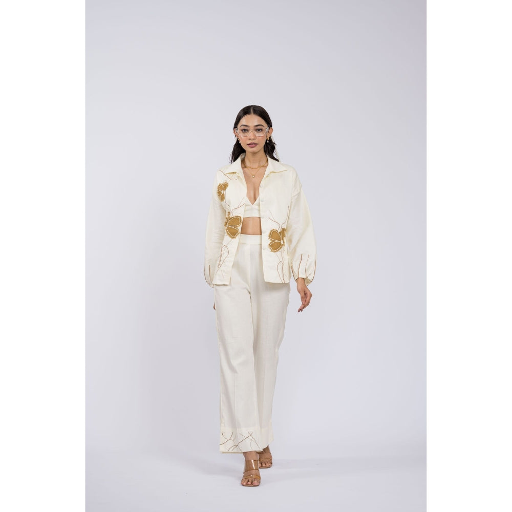 The Dramebaaz Company Vintage Garden Embroidered Off White Co-Ord (Set of 2)