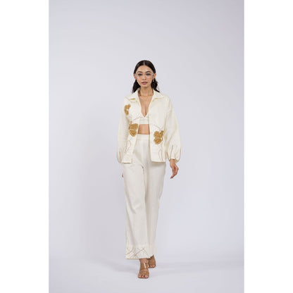 The Dramebaaz Company Vintage Garden Embroidered Off White Co-Ord (Set of 2)