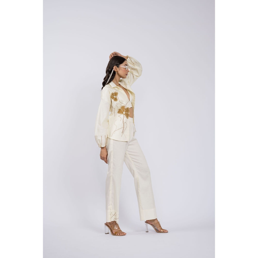 The Dramebaaz Company Vintage Garden Embroidered Off White Co-Ord (Set of 2)