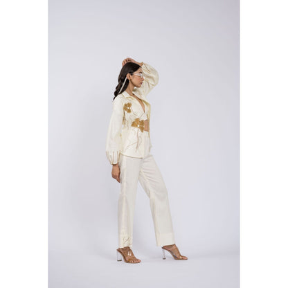 The Dramebaaz Company Vintage Garden Embroidered Off White Co-Ord (Set of 2)