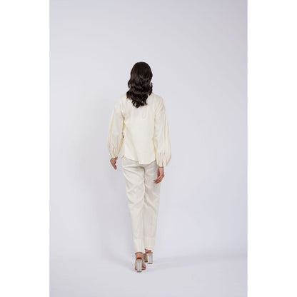 The Dramebaaz Company Vintage Garden Embroidered Off White Co-Ord (Set of 2)