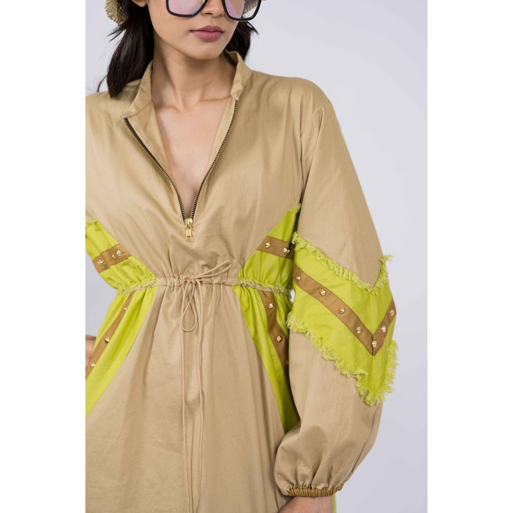 The Dramebaaz Company Beige Panel Pathway Dress