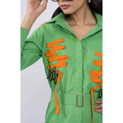 The Dramebaaz Company April Green Shirt Dress with Belt (Set of 2)