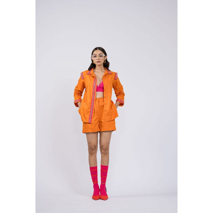 The Dramebaaz Company Orange Ivanka Shorts and Shirt (Set of 2)