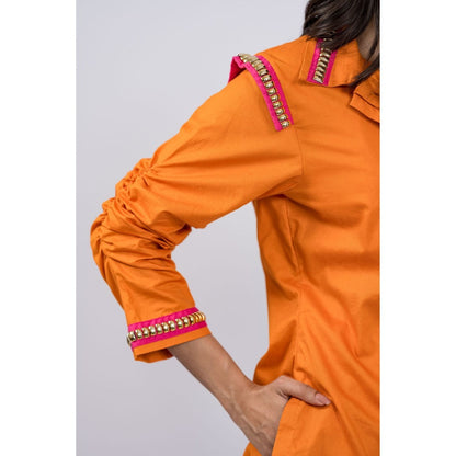 The Dramebaaz Company Orange Ivanka Shorts and Shirt (Set of 2)