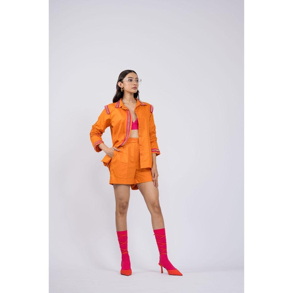 The Dramebaaz Company Orange Ivanka Shorts and Shirt (Set of 2)